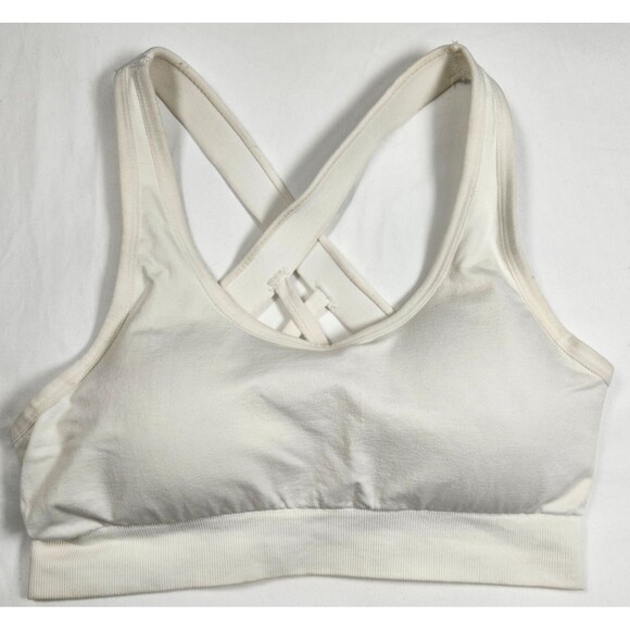 Strappy Criss Cross Sports Bra 3 Pack Padded Yoga Gym Top L Blue Black White NEW - Picture 4 of 8